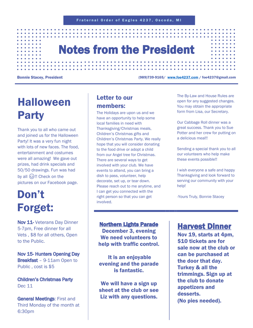 1NOTES FROM PRESIDENT November